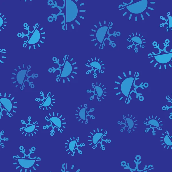 Голубой горячий и холодный символ. Солнце и снежинка иконка изолированы бесшовный узор на синем фоне. Зимний и летний символ. Векторная миграция — стоковый вектор