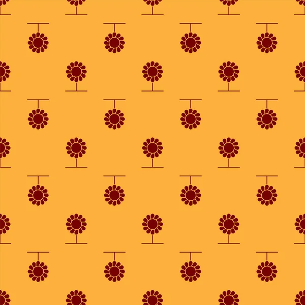Rote Blume Symbol isoliert nahtlose Muster auf braunem Hintergrund. Vektorillustration — Stockvektor
