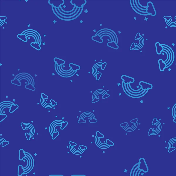 Arco-íris azul com nuvens ícone isolado padrão sem costura no fundo azul. Ilustração vetorial —  Vetores de Stock