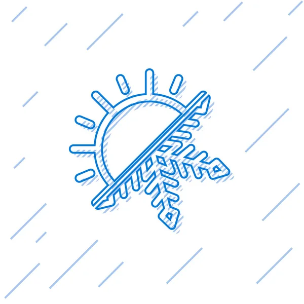Mavi çizgi Sıcak ve soğuk sembol. Beyaz zemin üzerinde izole edilmiş güneş ve kar tanesi simgesi. Kış ve yaz sembolü. Vektör İllüstrasyonu — Stok Vektör