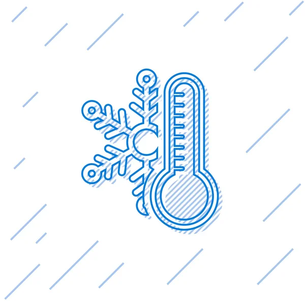 Termómetro de línea azul con icono de copo de nieve aislado sobre fondo blanco. Ilustración vectorial — Vector de stock