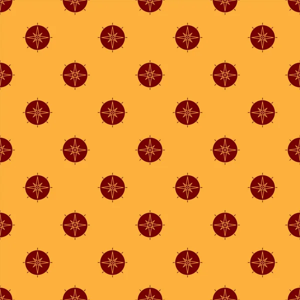 Röd vind ros ikon isolerad sömlös mönster på brun bakgrund. Kompassikon för resor. Navigationsdesign. Vektor Illustration — Stock vektor