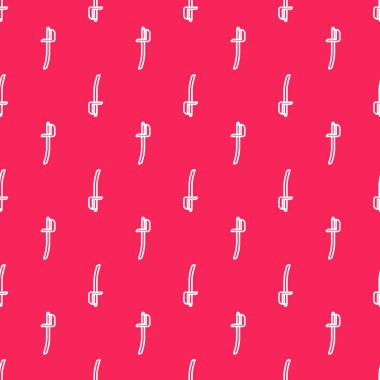 Beyaz çizgi Korsan kılıç ikonu kırmızı arkaplanda kusursuz desen izole etti. Kılıç işareti. Vektör İllüstrasyonu