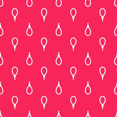 Beyaz çizgi darağacı halatı asılı ikon izole edilmiş kırmızı arkaplan üzerinde dikişsiz desen. İpe bağlanmış halat. İntihar, asılma ya da linç. Vektör İllüstrasyonu