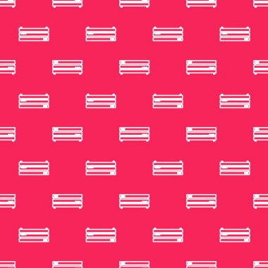 Kırmızı arkaplanda beyaz çizgi video oyun konsolu simgesi izole edilmiş. Vektör İllüstrasyonu