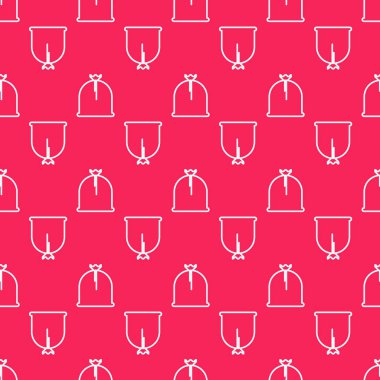 Beyaz çizgi korsan çuvalı simgesi kırmızı arka planda kusursuz desen izole etti. Vektör İllüstrasyonu