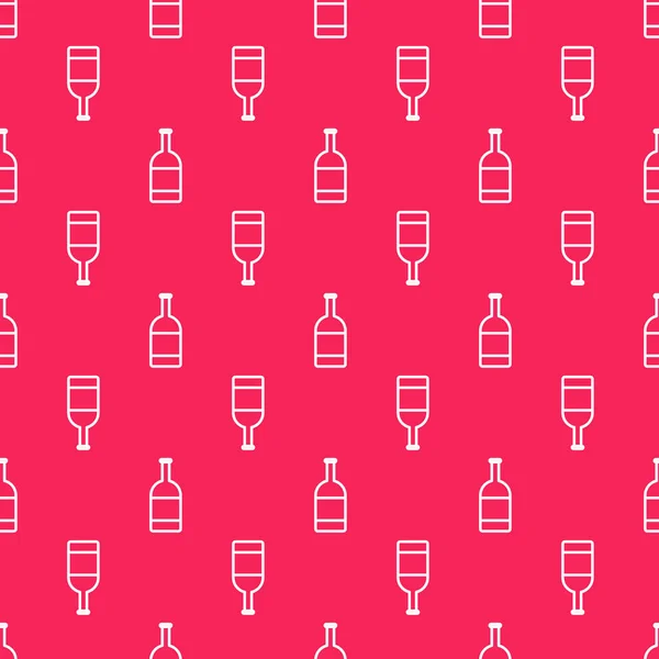 Λευκή γραμμή μπουκάλι μπύρα εικονίδιο απομονωμένη αδιάλειπτη μοτίβο σε κόκκινο φόντο. Εικονογράφηση διανύσματος — Διανυσματικό Αρχείο