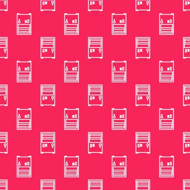 Beyaz çizgi Bilgisayar simgesi kırmızı arkaplanda kusursuz desen izole etti. Bilgisayar bileşeni işareti. Vektör İllüstrasyonu