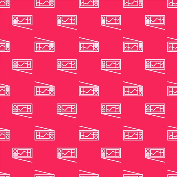 Beyaz çizgi Radyo anten simgesine sahip kırmızı arka planda izole edilmiş pürüzsüz desen. Vektör İllüstrasyonu