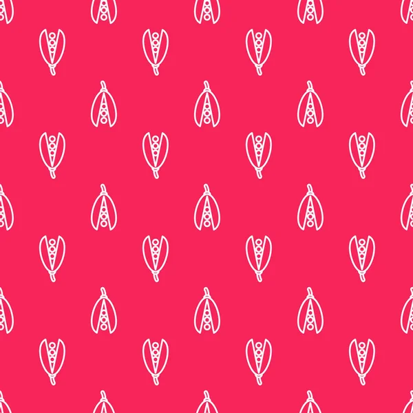 Línea blanca Icono de frijoles de riñón aislado patrón sin costura sobre fondo rojo. Ilustración vectorial — Vector de stock