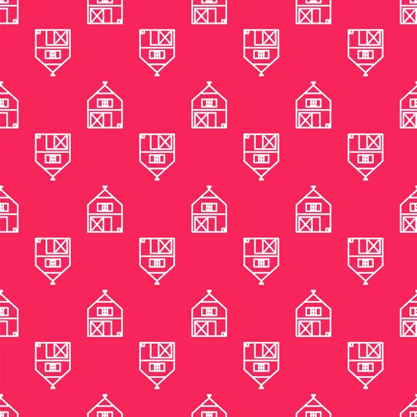 White line Farm House concept icon isolated seamless pattern on red background. Rustic farm landscape. Vector Illustration — Stock Vector