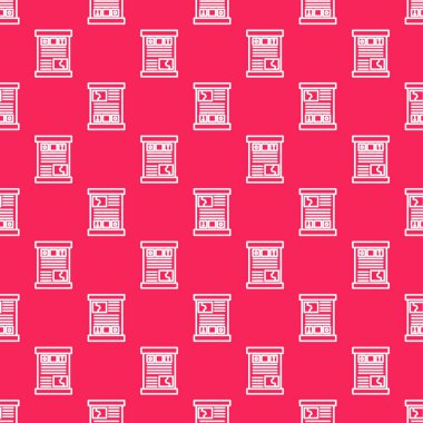 Kırmızı arkaplanda beyaz çizgi oyun rehberi simgesi izole edildi. Kullanım kılavuzu, talimatlar, rehber, el kitabı. Vektör İllüstrasyonu