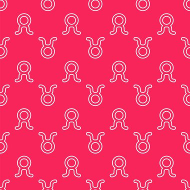 Beyaz çizgi Taurus burç simgesi kırmızı arka planda izole edilmiş. Astrolojik yıldız falı koleksiyonu. Vektör İllüstrasyonu