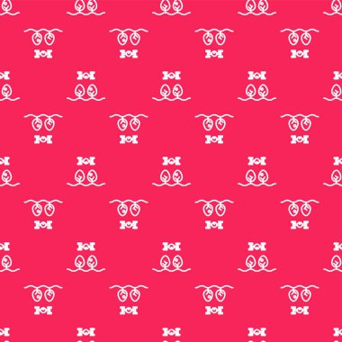 Beyaz çizgi Akıllı çiftlik İHA kontrollü ve ağaç simgesi izole edilmiş kırmızı zemin üzerinde pürüzsüz desen. Tarım şirketi için icat teknolojisi. Vektör İllüstrasyonu