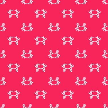 Beyaz çizgi Yengeç simgesi kırmızı arkaplanda izole edilmiş. Vektör İllüstrasyonu