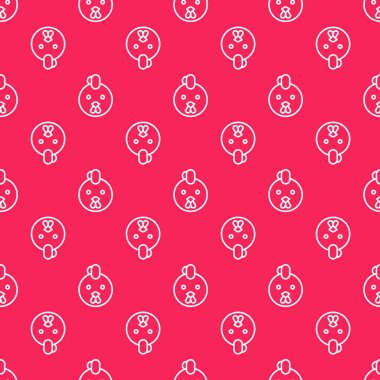 Beyaz çizgi Rooster burç simgesi kırmızı arkaplanda izole edilmiş kusursuz desen. Astrolojik yıldız falı koleksiyonu. Vektör İllüstrasyonu