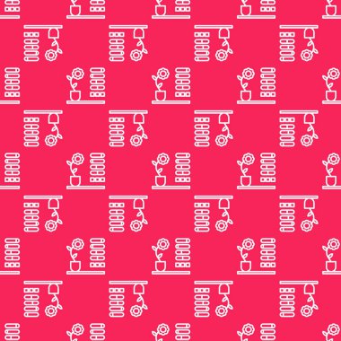 Beyaz çizgi çiçek durumu simgesi kırmızı arkaplanda izole edilmiş. Vektör İllüstrasyonu