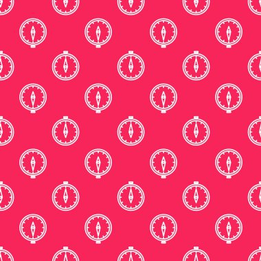 Kırmızı arkaplanda beyaz çizgi pusula simgesi izole edildi. Rüzgâr yön bulma sembolü. Rüzgar gül işareti. Vektör İllüstrasyonu