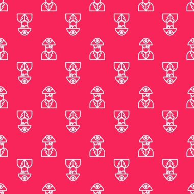 Beyaz çizgi kaptanı ikon kırmızı arka planda lekesiz desen buldu. Vektör İllüstrasyonu