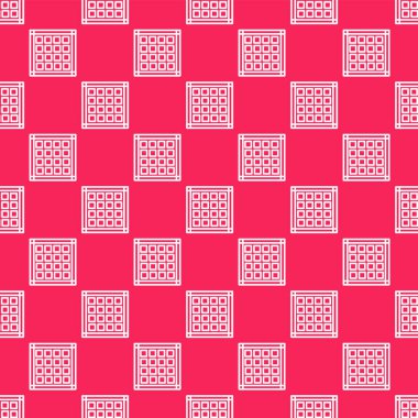 Beyaz çizgi İşaretli peçete simgesi kırmızı arkaplanda izole edilmiş kusursuz desen. Vektör İllüstrasyonu