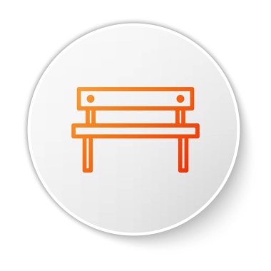 Beyaz arkaplanda turuncu çizgi Bench simgesi izole edildi. Beyaz daire düğmesi. Vektör İllüstrasyonu