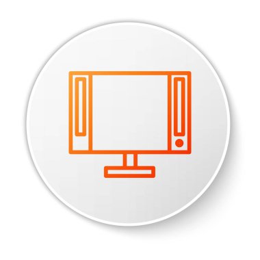 Beyaz arkaplanda turuncu çizgi Akıllı TV simgesi izole edildi. Televizyon tabelası. Beyaz daire düğmesi. Vektör İllüstrasyonu