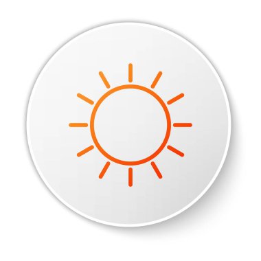 Turuncu çizgi Sun simgesi beyaz arkaplanda izole edildi. Beyaz daire düğmesi. Vektör İllüstrasyonu