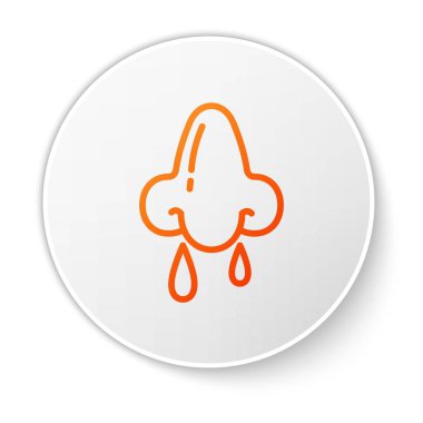 Beyaz arka planda turuncu çizgi akan burun simgesi izole edildi. Rhinitis semptomları, tedavi. Burun ve hapşırma. Burun hastalıkları. Beyaz daire düğmesi. Vektör İllüstrasyonu