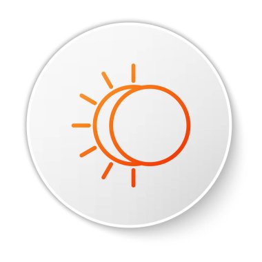 Güneş tutulmasının turuncu çizgisi beyaz arka planda izole edilmiş. Tam sonar tutulması. Beyaz daire düğmesi. Vektör İllüstrasyonu