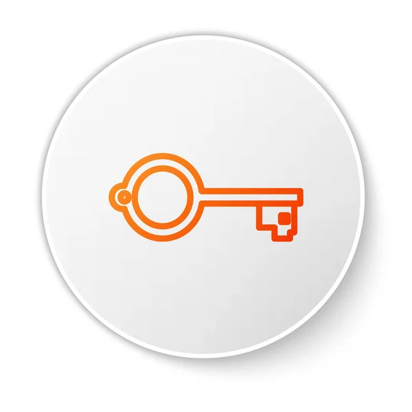 Orange line Ancient key for game icon isolated on white background. White circle button. Vector Illustration — Stock Vector