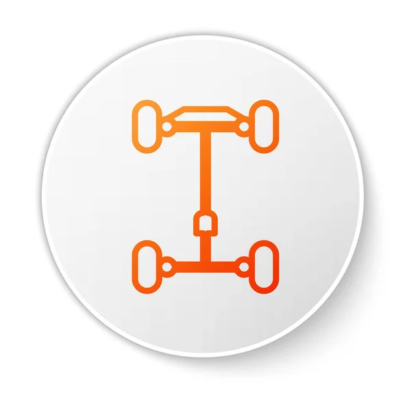 Ligne orange icône de voiture châssis isolé sur fond blanc. Bouton rond blanc. Illustration vectorielle — Image vectorielle