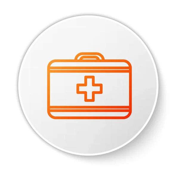 Orange line First aid kit icon isolated on white background. Medical box with cross. Medical equipment for emergency. Healthcare concept. White circle button. Vector Illustration — Stock Vector