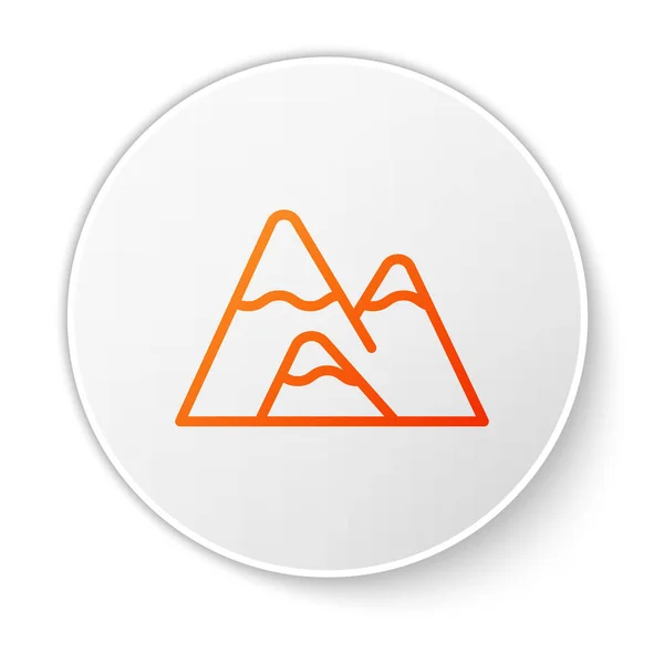 Icono de la línea naranja Montañas aisladas sobre fondo blanco. Símbolo de victoria o concepto de éxito. Botón círculo blanco. Ilustración vectorial — Vector de stock