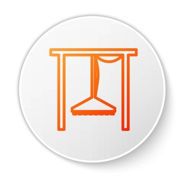 Beyaz arkaplanda turuncu çizgi otomatik sulama ikonu izole edildi. Su ekipmanları. Bahçe elemanı. Sprey tabanca ikonu. Beyaz daire düğmesi. Vektör İllüstrasyonu