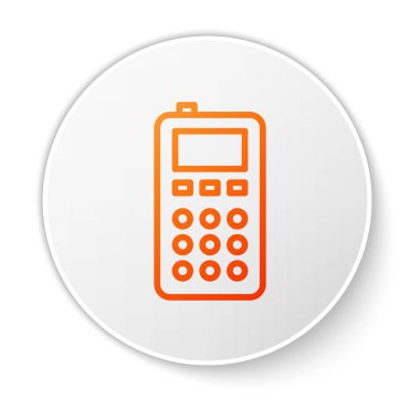 Turuncu çizgi uzaktan kontrol simgesi beyaz arkaplanda izole edildi. Beyaz daire düğmesi. Vektör İllüstrasyonu