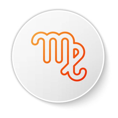 Beyaz arka planda turuncu çizgi başak burcu simgesi izole edildi. Astrolojik yıldız falı koleksiyonu. Beyaz daire düğmesi. Vektör İllüstrasyonu