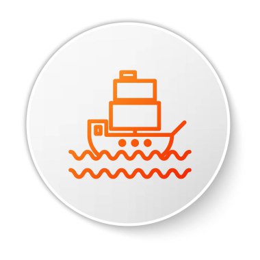 Turuncu çizgi gemi simgesi beyaz arkaplanda izole edildi. Beyaz daire düğmesi. Vektör İllüstrasyonu