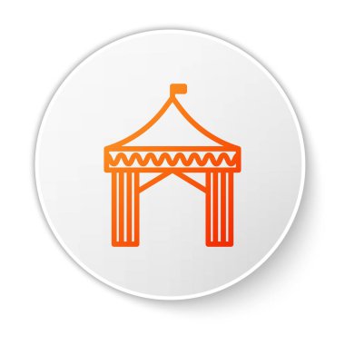 Turuncu çizgi kamp çadırı simgesi beyaz arkaplanda izole edildi. Karnaval kamp çadırı. Eğlence parkı. Beyaz daire düğmesi. Vektör İllüstrasyonu