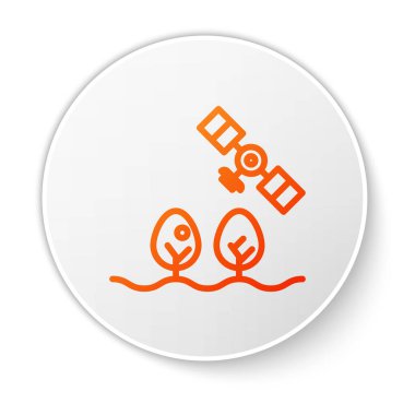 Beyaz zemin üzerinde İHA kontrollü akıllı çiftlik ve ağaç simgesi izole. Tarım şirketi için icat teknolojisi. Beyaz daire düğmesi. Vektör İllüstrasyonu