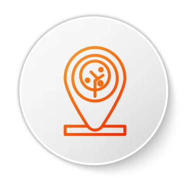 Turuncu çizgi konumu ve ağaç simgesi beyaz arkaplanda izole edildi. Beyaz daire düğmesi. Vektör İllüstrasyonu