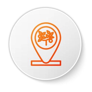 Turuncu çizgi konumu ve ağaç simgesi beyaz arkaplanda izole edildi. Beyaz daire düğmesi. Vektör İllüstrasyonu