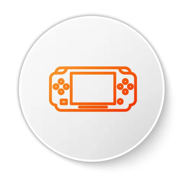 오렌지 라인 휴대용 비디오 게임 콘솔 아이콘은 흰색 배경에서 분리되었다. 게임 패드 사인. 게임 컨셉이요. 흰색 원 버튼. 벡터 일러스트 — 스톡 벡터