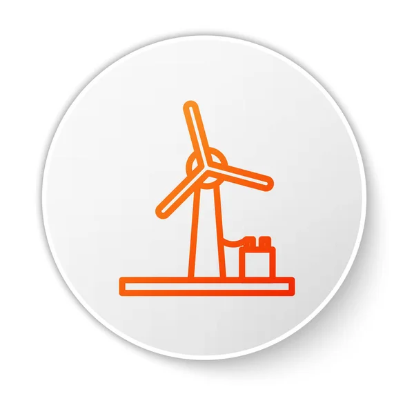 오렌지 라인 풍력 터빈 아이콘은 흰 배경에 분리되어 있습니다. 풍력 발전기 신호. 전력 생산을 위한 풍차. 흰색 원 버튼. 벡터 일러스트 — 스톡 벡터