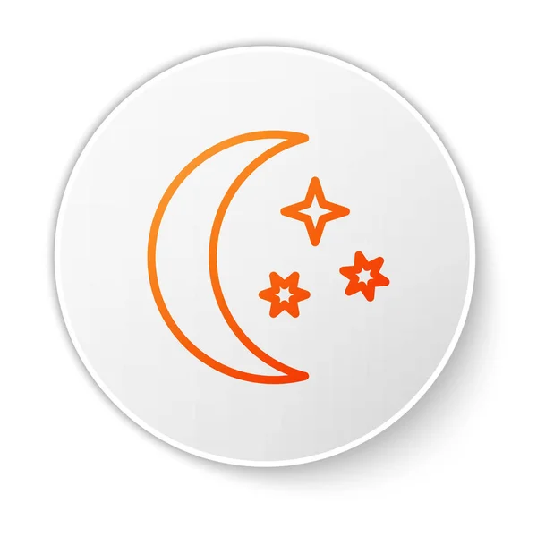 Narancssárga vonal Hold és csillagok ikon elszigetelt fehér háttér. Fehér kör gomb. Vektorillusztráció — Stock Vector