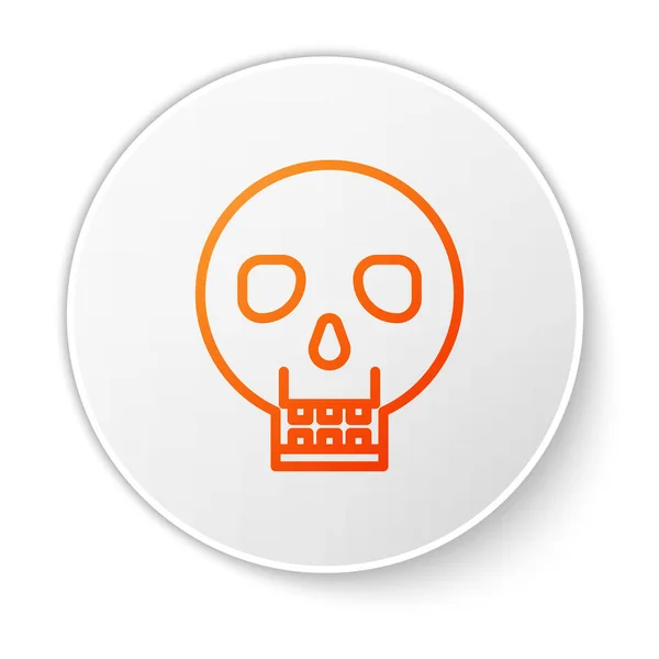 Orangefarbene Linie Schädel Symbol isoliert auf weißem Hintergrund. fröhliche Halloween-Party. weißer Kreis-Knopf. Vektorillustration — Stockvektor
