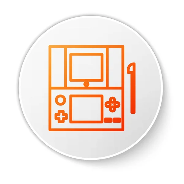 Linea arancione Icona della console portatile per videogiochi isolata su sfondo bianco. Segno del gamepad. Concetto di gioco. Pulsante cerchio bianco. Illustrazione vettoriale — Vettoriale Stock