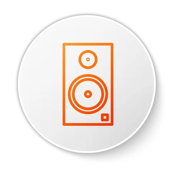 Oranje lijn Stereo speaker icoon geïsoleerd op witte achtergrond. Geluidssysteemluidsprekers. Muziek icoon. Muzikale kolom luidspreker bas apparatuur. Witte cirkel knop. Vector Illustratie — Stockvector