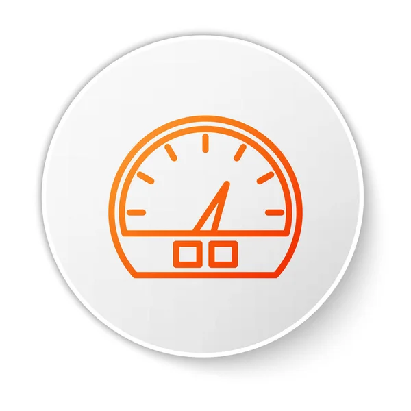 Oranje lijn Speedometer icoon geïsoleerd op witte achtergrond. Witte cirkel knop. Vector Illustratie — Stockvector