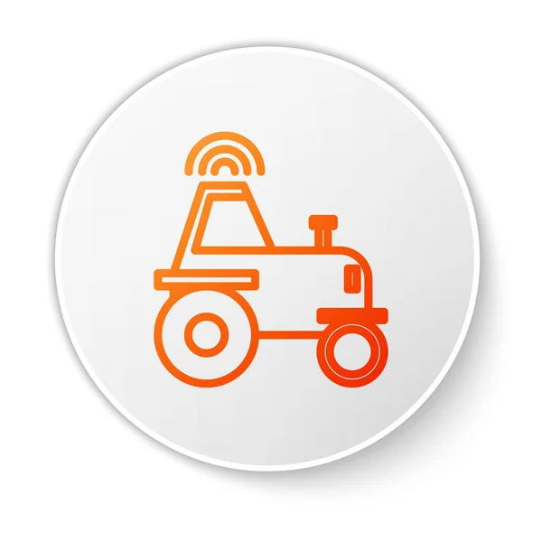 橙色线自动驾驶无线拖拉机在一个聪明的农场图标上隔离的白色背景。 智能农业实施要素。 白色圆环按钮。 病媒图解 — 图库矢量图片