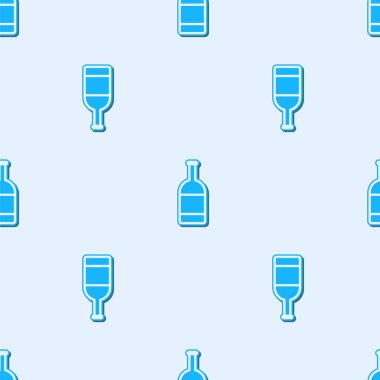 Mavi çizgi bira şişesi ikonu gri arka planda izole edilmiş pürüzsüz desen. Vektör İllüstrasyonu